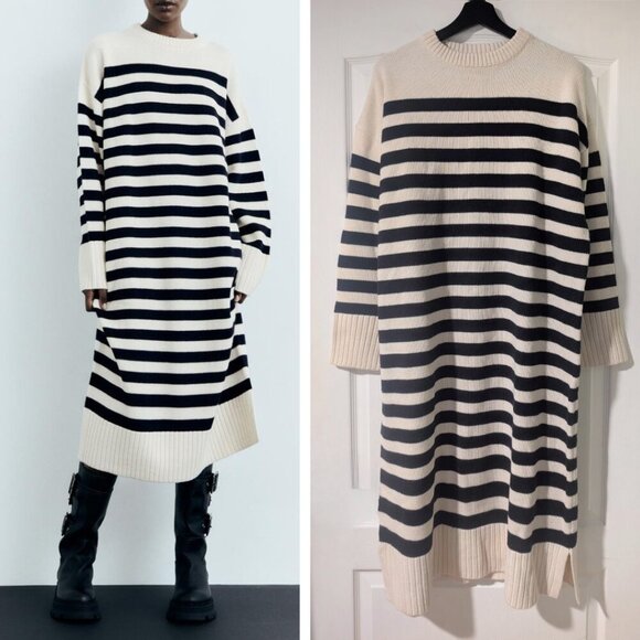 NEW Zara | Striped Knit Midi Dress - Picture 1 of 10